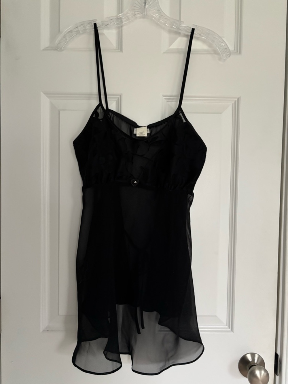 delicates Sheer Black nightgown with Floral Jacquard and matching panties set